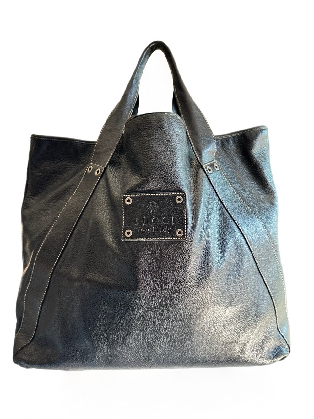 Gucci XL Black Leather Logo Tote Bag